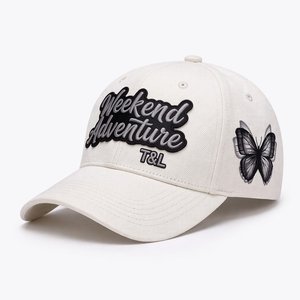 Custom Logo 6 Panel Cap White Denim Cotton Front Patch Applique Side <b>Flat</b> Embroidery Gorras Vintage Baseball <b>Hat</b> Supplier - Product Image 1