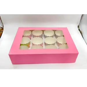 Pembe kek kutusu 1 2 4 6 delik Kraft kağıt pişirme ambalaj kutusu tatlı mus çörek Cupcake kollu kutu temizle pencere