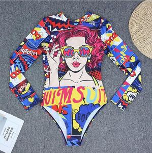 Traje de Baño Deportivo de Manga Larga para Mujer, Estampado en Todo el Cuerpo, con Material de Spandex/Poliéster, de Secado Rápido y Transpirable - Product Image 5