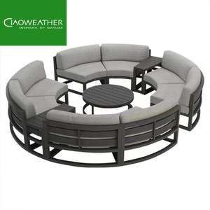 Ensemble <span class=keywords><strong>de</strong></span> <span class=keywords><strong>canapé</strong></span> <span class=keywords><strong>de</strong></span> <span class=keywords><strong>jardin</strong></span> extérieur rond <span class=keywords><strong>en</strong></span> aluminium, mobilier <span class=keywords><strong>de</strong></span> salon circulaire moderne pour patio avec coussins imperméables - Product Image 5