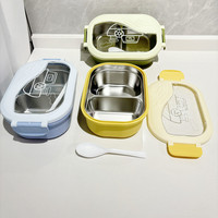 Boîte à lunch en acier inoxydable à double couche à deux compartiments avec couvercle en plastique de conception simple pour les élèves du primaire en gros