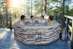 Jilong Avenli 17654EUV32 Bain à remous polygonal à motif de briques grises gonflables 195x195x70cm Baignoires de spa de massage - Product Image 2