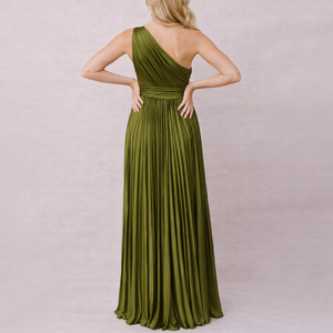 <span class=keywords><strong>Robe</strong></span> maxi sans manches plissée sur une épaule, en satin de haute qualité, sur mesure, pour femmes - Product Image 2