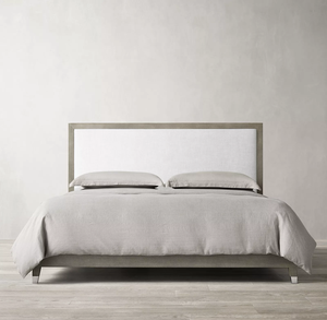 Lit en bois massif de style américain RH personnalisé Rhoohill, chambre à coucher moderne, cuir gaufré shagreen, lit queen-size en lin fait à la main pour hôtel - Product Image 4