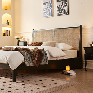 أثاث غرفة نوم عصري راقي على الطراز الاسكندنافي فندق B & B سرير مزدوج راتان متين بحجم كينج ناعم للاستخدام المنزلي - Product Image 3