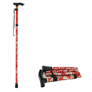 Bâton de marche pliable en alliage d'aluminium imprimé, bâton de randonnée pliable, design floral rouge tendance, embout en caoutchouc, cinq sections - Product Image 1