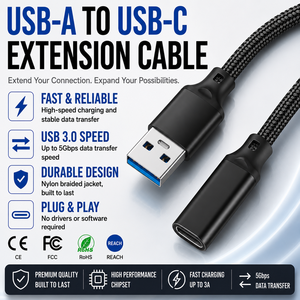 <b>USB</b> 3.2 Type-<b>C</b> Female to <b>USB</b>-A Male <b>Adapter</b> Cable 10Gbps High-Speed Nylon Braided Audio Video Converter Cord OEM Custom - Product Image 1