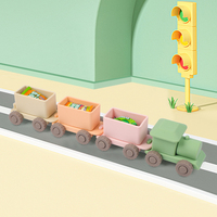 Juguetes de bloques de construcción para niños, rompecabezas de silicona, juguete de emparejamiento, juguete de empuje y arrastre para educación temprana, tren de juguete de silicona suave