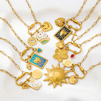 Collier à breloques émail Océan, chaîne dorée vintage, pendentif étoile de mer et coquillage pour femme, bijoux de plage d'été, cadeau