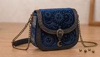 Hexenartige Himmelsmotive Bestickte Denim-Satteltasche, Vintage Sonne-Mond-Stern-Ketten-Umhängetasche für Damen aus Canvas