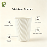 Gobelet en papier ondulé blanc jetable à trois couches pour boissons chaudes, thé au lait, café, avec couvercle, pour utilisation en voyage