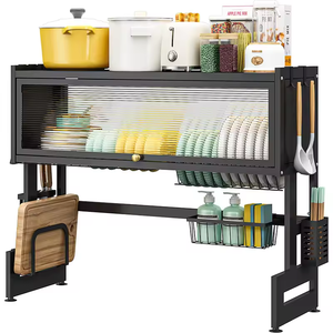 Nouvelle armoire de <span class=keywords><strong>rangement</strong></span> transparente à double niveau en métal anti-poussière pour la vaisselle de l'évier de <span class=keywords><strong>cuisine</strong></span> - Product Image 1