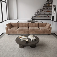 Canapé Sectionnel Moderne Américain Marron 3 Places Tissu Rayé Épais pour Salon