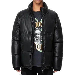 Kualitas Tinggi Grosir Kustom Mens Plain Faux Kulit Puffer Jaket Tanpa Hood