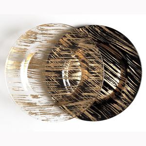 Platos circulares transparentes de color dorado con lámina de oro, creativos y de alta gama, para banquetes occidentales personalizados en Europa y América, para ocasiones formales. - Product Image 1
