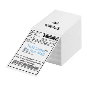 Custom fanfold direct blank a6 50x25 4x6 100x150 jumbo template stampa termica rotoli etichette di spedizione per codici a barre