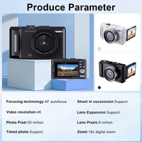 Caméra de vlogging Jarvis 4K 50MP WiFi avec autofocus, lumière LED, écran rotatif à 180° de 3 pouces, zoom 18X, photographie