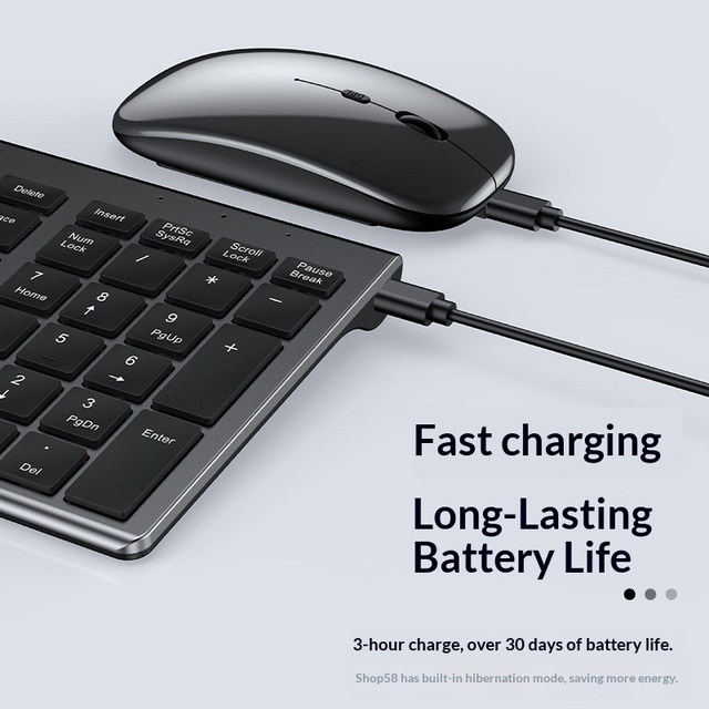 Slim Axleless RF Built-in Charging Wireless 24G Tri-mode Keyboard Mouse Set with Numeric Keypad