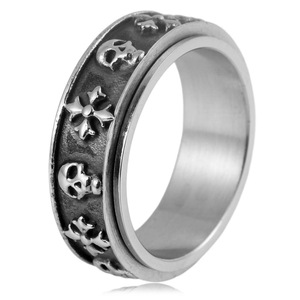 yunnique Retro Skull Fashion Punk Rotating <b>Ring</b> For Men <b>Titanium</b> Steel Cross Jewelry <b>Ring</b> Steel Color US Size - Product Image 1