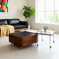 Table basse carrée en bois de style mid-century italien de luxe avec tiroir à hauteur réglable NOIR pour salon, bureau à domicile et villa