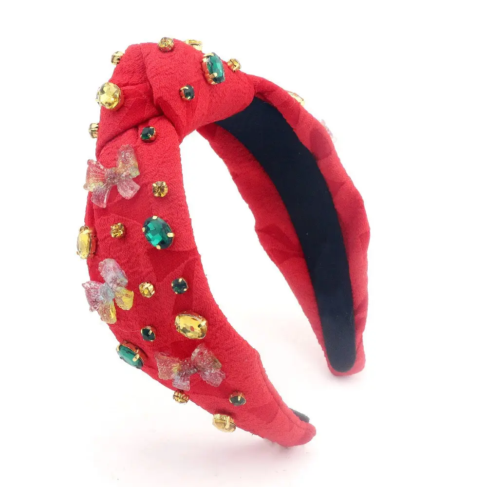 rainbow bow top knotted red baby girl pearl headband custom luxury Christmas hairband