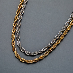 Hip Hop Unisex 5mm Thickened Reinforced Stainless Steel Polished Electroplated Colorfast <b>Rope</b> <b>Chain</b> Set Necklace Bracelet - Product Image 2