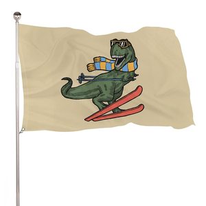 Bandera de dinosaurio de esquí <span class=keywords><strong>Trex</strong></span> divertida de poliéster de alta calidad de 3x5 pies para decoración de bienvenida de vacaciones de temporada - Product Image 1