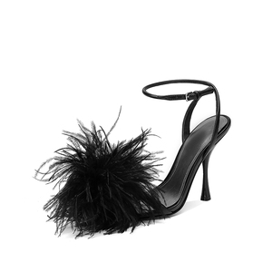 Sandales à talon aiguille pour femmes, chaussures de fête classiques, de haute qualité, vraies plumes, pour dames - Product Image 1