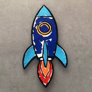 Alfombra de Entrada con Forma de Cohete Azul, Alfombras Hechas a Mano, Decoración del Hogar, Alfombras de Juego para Gamers, Alfombras Personalizadas para Dormitorios de Niños - Product Image 1