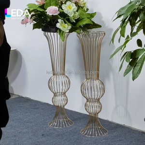 LEDA Luxury High Quality Shiny Gold Glass Flower Stand Vase Wedding Centerpiece for Events Decor - Product Image 3