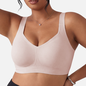 Sujetador sin costuras de alta elasticidad para tallas grandes con tirantes anchos y alas laterales altas para recoger el pecho lateral, bralette sin aros. - Product Image 1