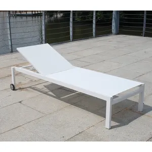 Aluminum Sun Chaise Lounge With Wheels Metal Garden Mesh Sunlounger Set For Pool Sun Loungers Outdoor Furniture