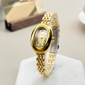 Reloj de Mujer SUNLIFEX con Correa de Acero Ovalada, Estilo Lujoso, Retro Romano, Nuevo y Exquisito Reloj de Mujer Dorado - Product Image 1