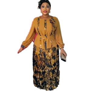 Tenues africaines Dashiki Ankara pour femmes grandes tailles, <span class=keywords><strong>motif</strong></span> uni, brodées, ensemble 2 pièces, haut et jupe plissée pour les fêtes de mariage, ODM - Product Image 1