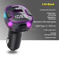 Chargeur de voiture universel 5.3 avec transmetteur FM, kit mains libres USB/Type-C à charge rapide, lumière d'ambiance LED et prise en charge de la lecture de clé USB