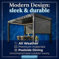 Pergola de jardin moderne imperméable avec toit à lames orientables télécommandées, système bioclimatique en aluminium pour l'ombrage des terrasses arrière-cour