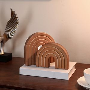 Wooden Rainbow Arch <b>Bookends</b> 2Pcs Minimalist Design Home Decor Desktop Decoration - Product Image 2