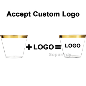 Vasos <span class=keywords><strong>de</strong></span> Plástico Transparente con Logotipo Personalizado Dorado <span class=keywords><strong>de</strong></span> 1 Línea, 9 Onzas - Vasos Desechables Elegantes con Ribete para Fiestas <span class=keywords><strong>de</strong></span> Bodas - Vasos <span class=keywords><strong>de</strong></span> Boda Elegantes - Product Image 2
