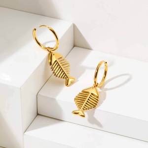 2026 18K Gold Plated Stainless Steel Fishbone Hoop <b>Earrings</b> Vintage <b>Funky</b> Fish Bone Drop Dangle <b>Earring</b> Jewelry for Women - Product Image 4