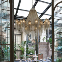 Lustre LED Rétro Français à Pampilles Métalliques pour Bistro Haut de Gamme, Cour, Verrière, Club, Zone de Loisirs