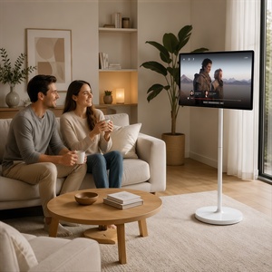 Écran tactile intelligent mobile de 32 pouces avec batterie, <span class=keywords><strong>Android</strong></span> <span class=keywords><strong>13</strong></span>, TV sans fil, animation, utilisation en intérieur, support roulant - Product Image 1