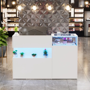 Comptoir <span class=keywords><strong>de</strong></span> réception moderne <span class=keywords><strong>de</strong></span> <span class=keywords><strong>59</strong></span> pouces avec éclairage LED et étagère en verre, élégant comptoir <span class=keywords><strong>de</strong></span> caisse pour le commerce <span class=keywords><strong>de</strong></span> détail avec étagères <span class=keywords><strong>de</strong></span> présentation - Product Image 1