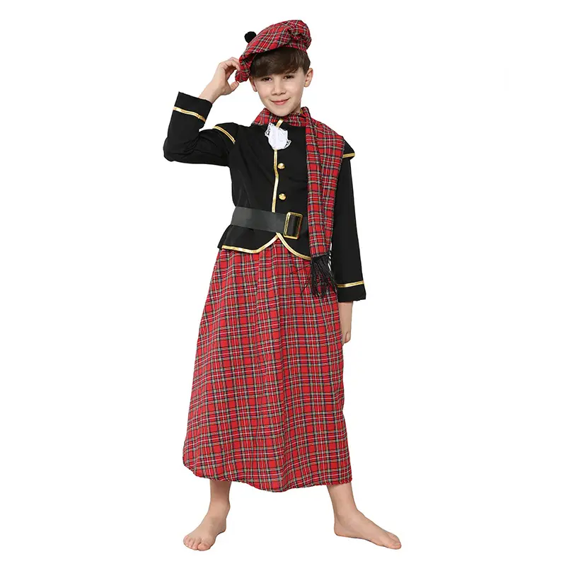 Trẻ em cậu bé Scotland truyền thống Scottish cosplay tartan kilt Dress-up trẻ em thế giới Sách Ngày trang phục bên