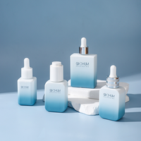 Özel logo Baskısız Lüks 30ml 50ml Damlalıklı Cam Şişe Gradyan Renkli Kare Kozmetik Ambalaj Yüz Serumu Şişeleri