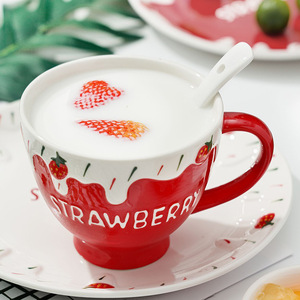 Wholesale ceramic breakfast <b>mugs</b>, household embossed <b>strawberry</b> <b>mugs</b>, high-end high-temperature resistant coffee <b>mugs</b>. - Product Image 2