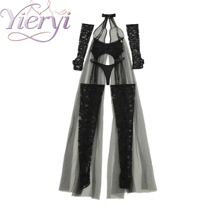 Ensemble de lingerie noire luxueuse et sexy pour femmes, lingerie en dentelle, ensemble de lingerie transparente en maille avec jarretière, lingerie exotique grande <span class=keywords><strong>taille</strong></span> en dentelle - Product Image 5