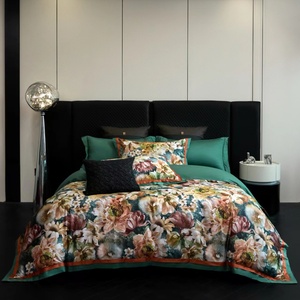 Linge de lit en coton imprimé à longues fibres vertes <span class=keywords><strong>draps</strong></span> plats haut de gamme Textile de maison housse de couette Sabanas taies d'oreiller ensemble de literie - Product Image 1