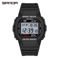 Montre de sport SANDA 2107 pour garçons, noire, numérique, lumineuse, avec calendrier, étanche, bracelet en caoutchouc, luxe, bracelet en céramique et cuir, ODM