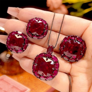 Vintage Eco-friendly Copper Jewellery <b>Set</b> for Women Jewelry 14*14-12*12mm Red Zircon Black Gold Square Necklace <b>Earring</b> Ring <b>Set</b> - Product Image 3