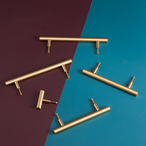 Moderno in ottone massiccio <span class=keywords><strong>oro</strong></span> lungo tirare le maniglie per cucina per mobili porte armadi armadi cassetti tira manopole Tbar maniglia - Product Image 4